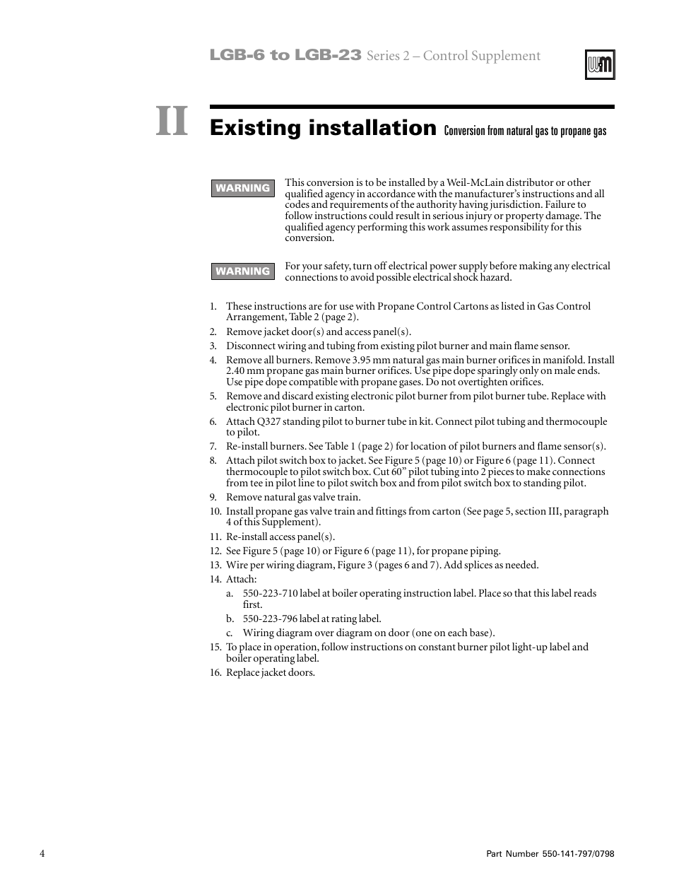 Ii. existing installation, Existing installation | Weil-McLain SERIES 2 LGB-7 User Manual | Page 4 / 11