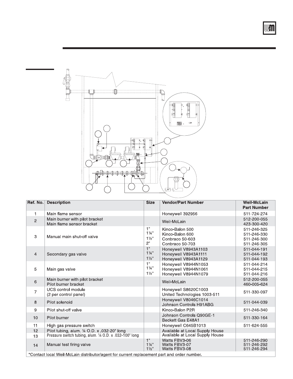 Parts list, Universal control system – natural gas | Weil-McLain LGB-23 User Manual | Page 11 / 12