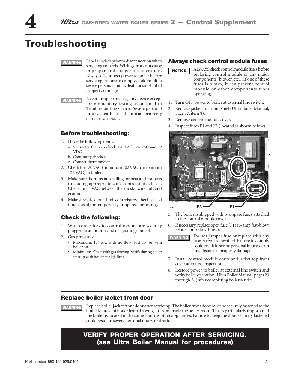 Troubleshooting, 2 — control supplement | Weil-McLain -230 User Manual | Page 21 / 28