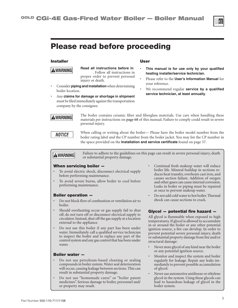 Please read before proceeding, Cgi-4e gas-fired water boiler — boiler manual | Weil-McLain GOLD CGI-4E User Manual | Page 5 / 68