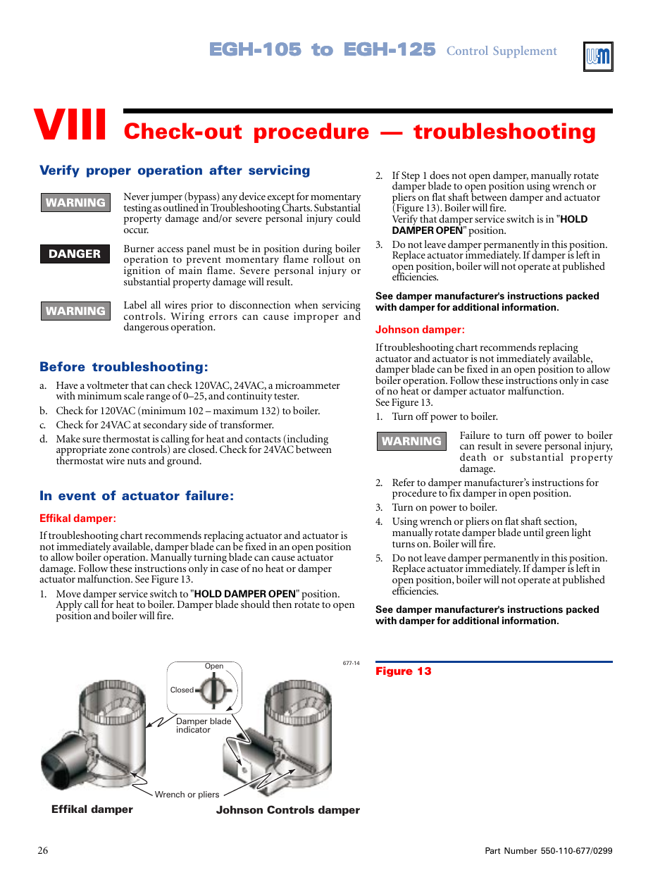 Viii, Check-out procedure — troubleshooting | Weil-McLain EGH-125 User Manual | Page 26 / 36
