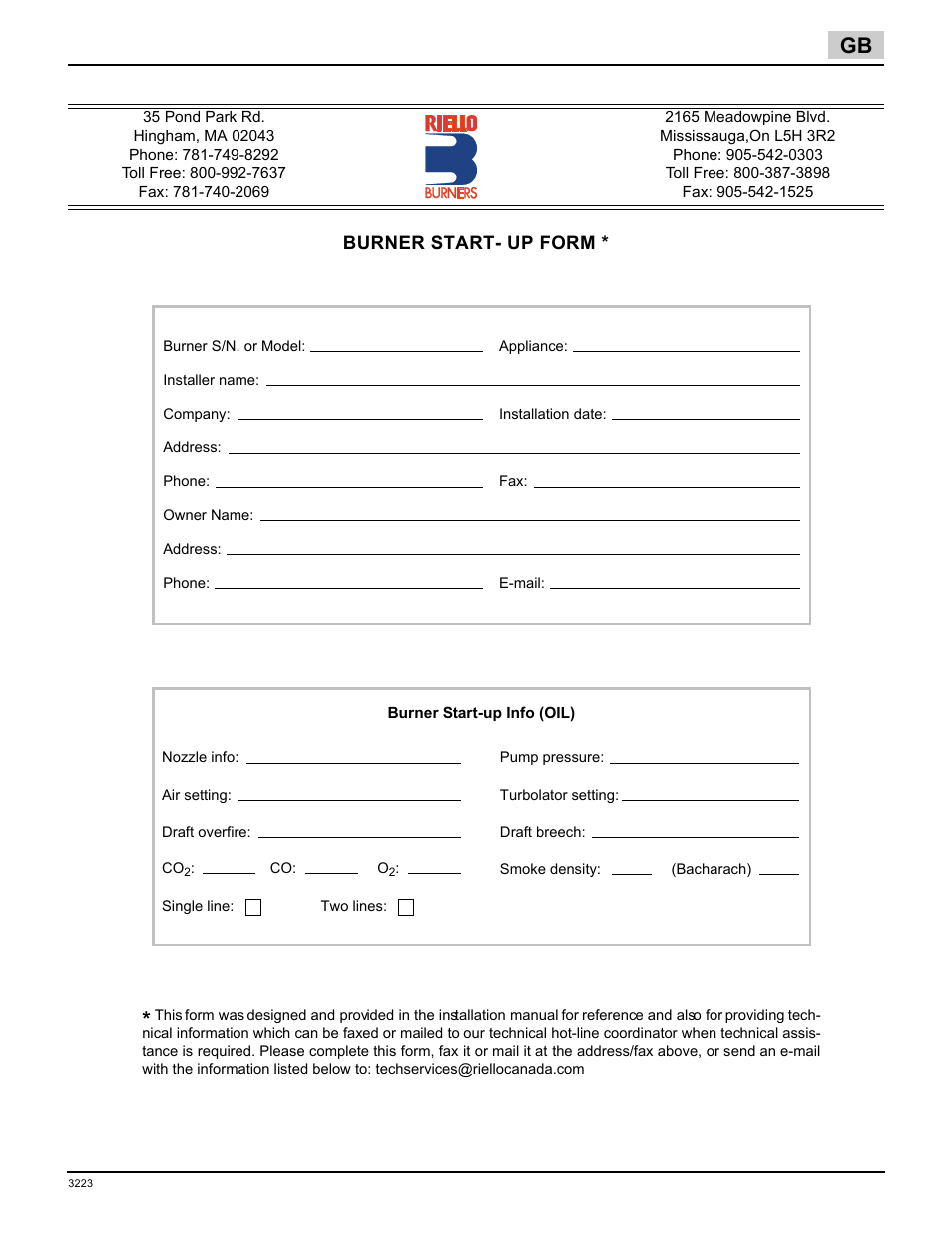 Burner start- up form | Weil-McLain 800058000-Brn-PO Rie F5 User Manual | Page 19 / 20