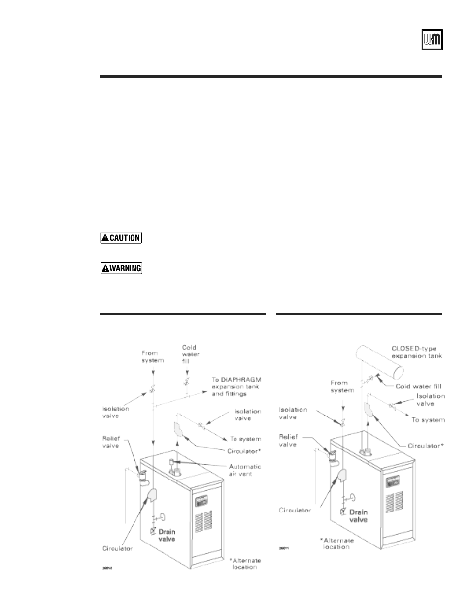 Water piping — single-zone system, Gold cgs gas-fired water boiler — boiler manual, Diaphragm-type or bladder- type expansion tank | Closed-type expansion tank | Weil-McLain GOLD CGS 550-110-260/0508 User Manual | Page 15 / 64