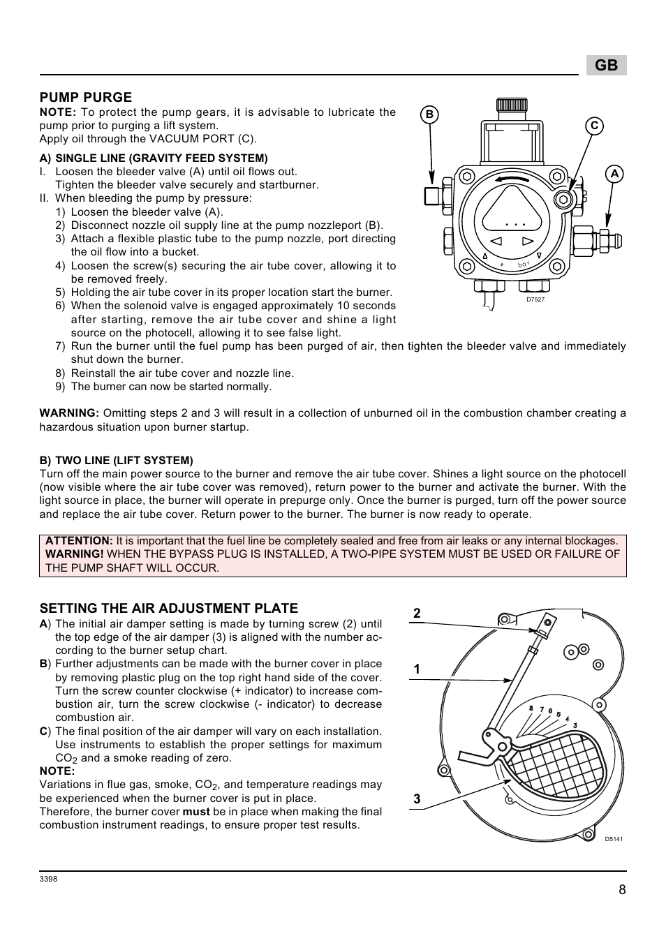 Pump purge, Setting the air adjustment plate | Weil-McLain 800062000-Brn-PO Rie BF5 User Manual | Page 11 / 19