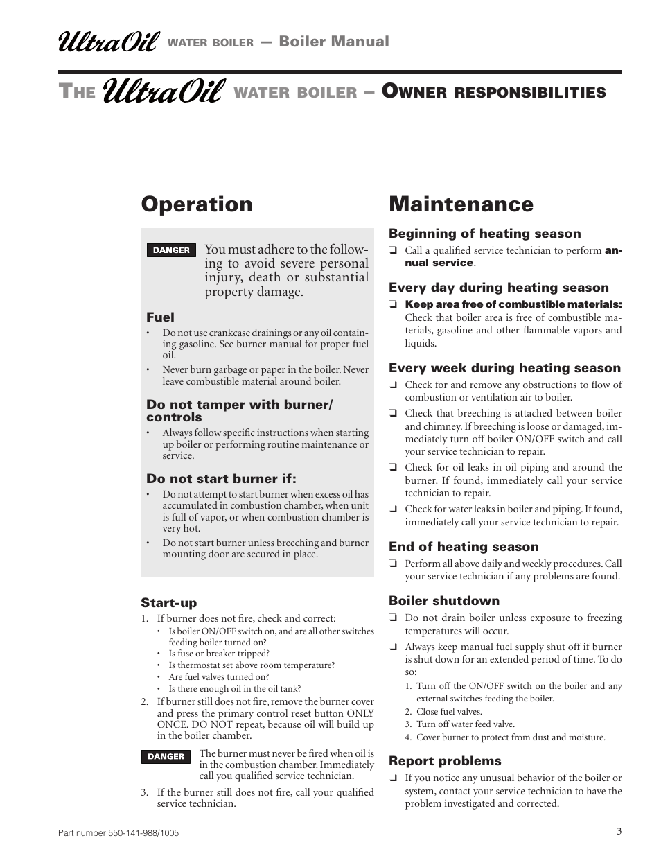 Operation maintenance, Boiler manual | Weil-McLain Oil-Fired Water Boiler User Manual | Page 3 / 4