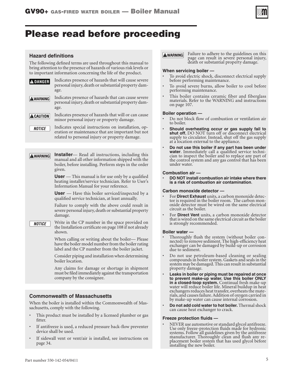 Please read before proceeding, Gv90, Boiler manual | Weil-McLain GV90+ User Manual | Page 5 / 108