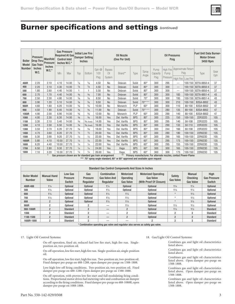 Burner specifications and settings, Table 2 | Weil-McLain Gas Burner User Manual | Page 3 / 4