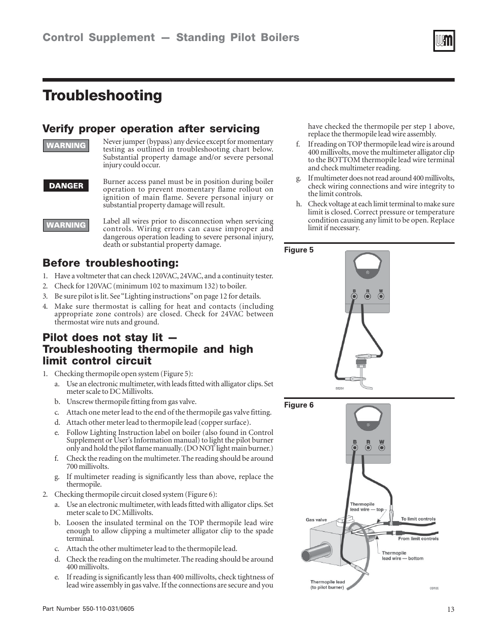 Troubleshooting, Control supplement — standing pilot boilers, Verify proper operation after servicing | Before troubleshooting | Weil-McLain PFG-7 User Manual | Page 13 / 16