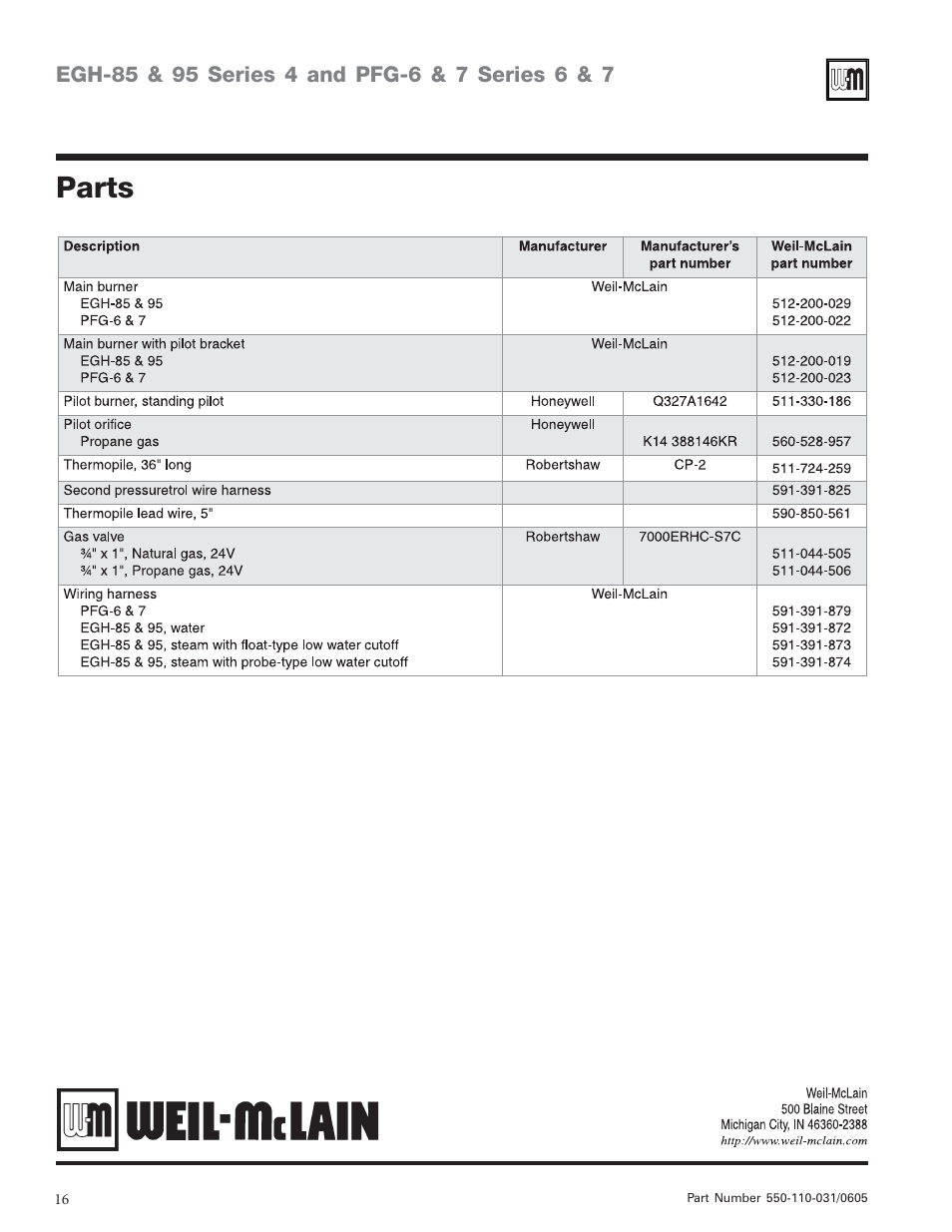 Parts | Weil-McLain PFG-7 User Manual | Page 16 / 16