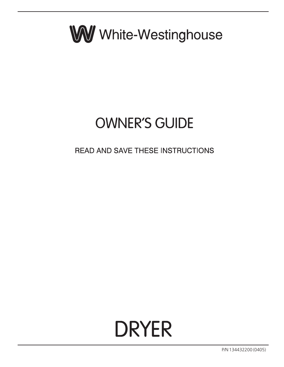 White-Westinghouse DRYER User Manual | 7 pages