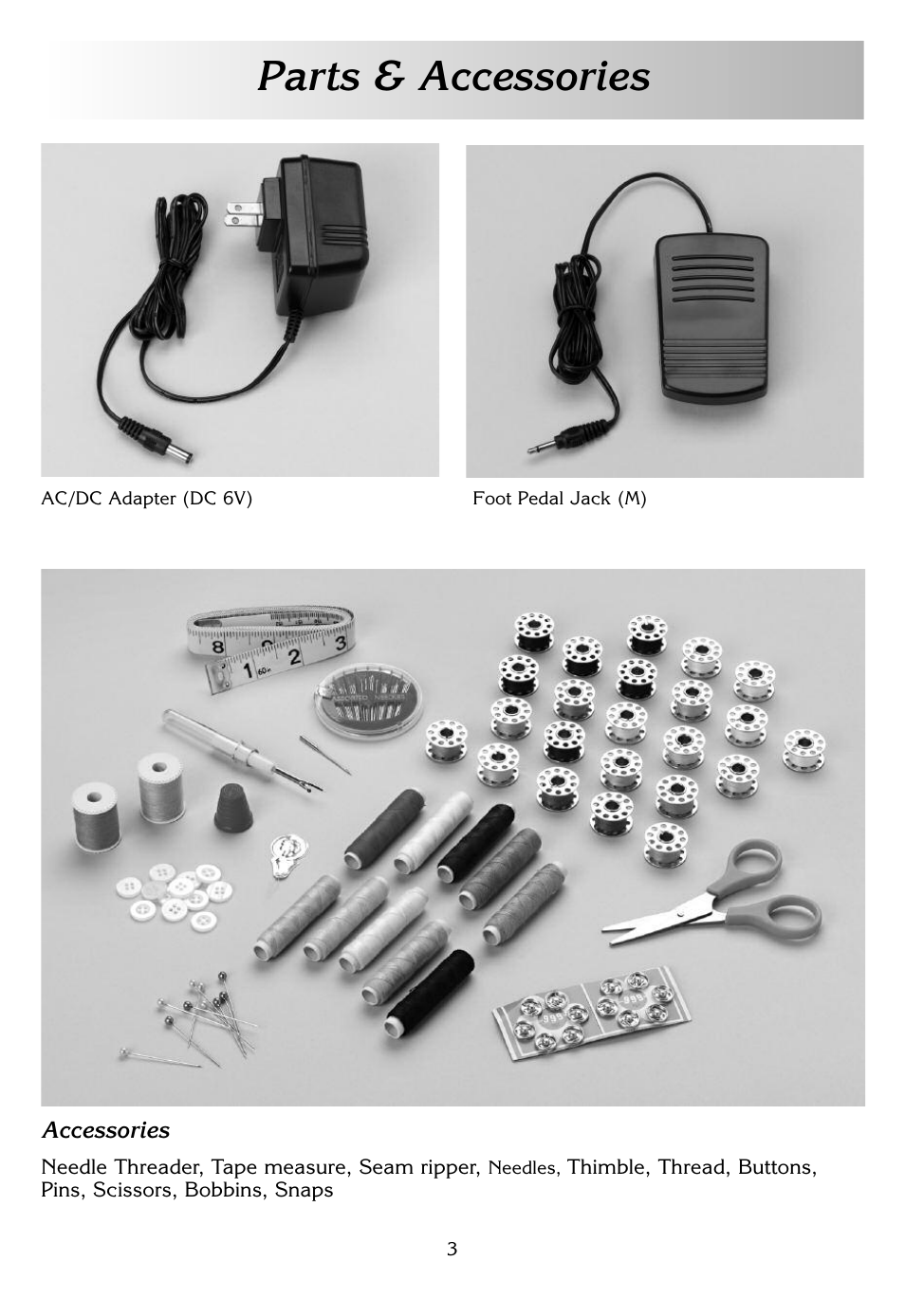 Parts & accessories | White SEW E-Z W338 User Manual | Page 3 / 12