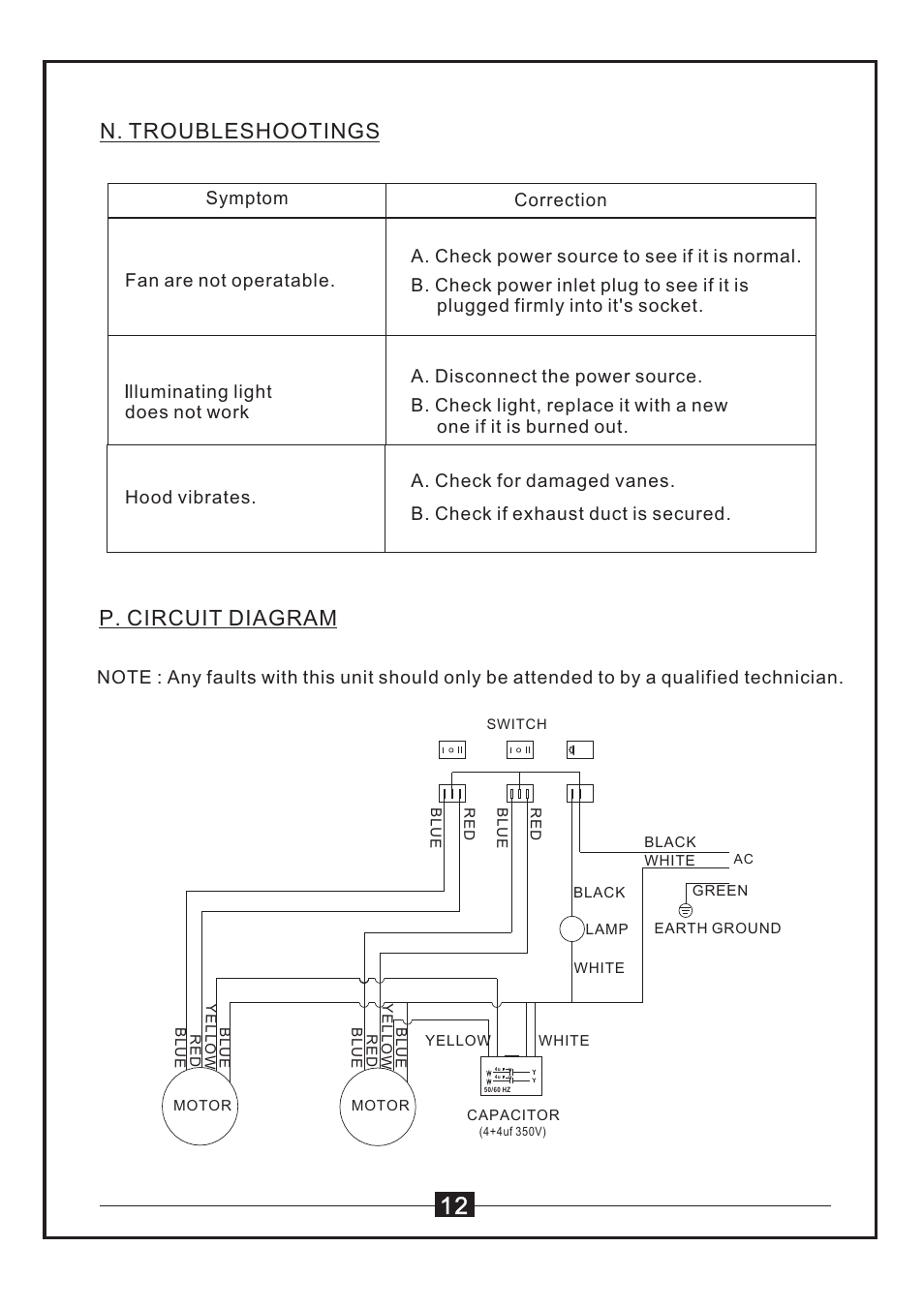 N. troubleshootings n. troubleshootings, P. circuit diagram | Windster WS-55 SERIES User Manual | Page 14 / 20
