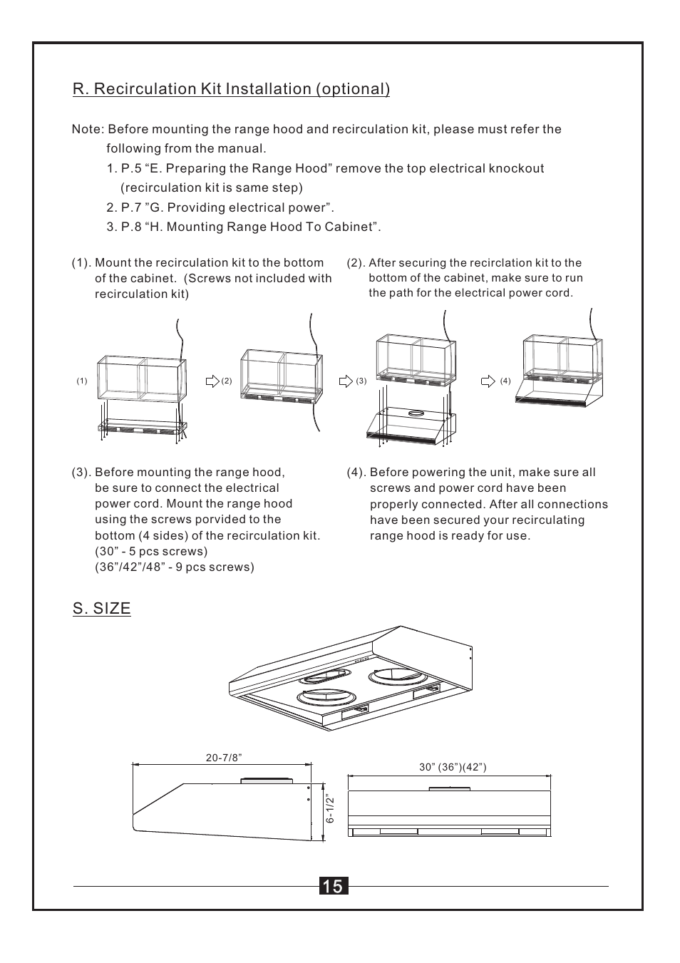 S. size, R. recirculation kit installation (optional) | Windster WS-55 SERIES User Manual | Page 17 / 20