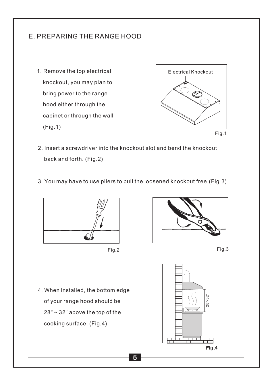 E. preparing the range hood | Windster WS-55 SERIES User Manual | Page 7 / 20