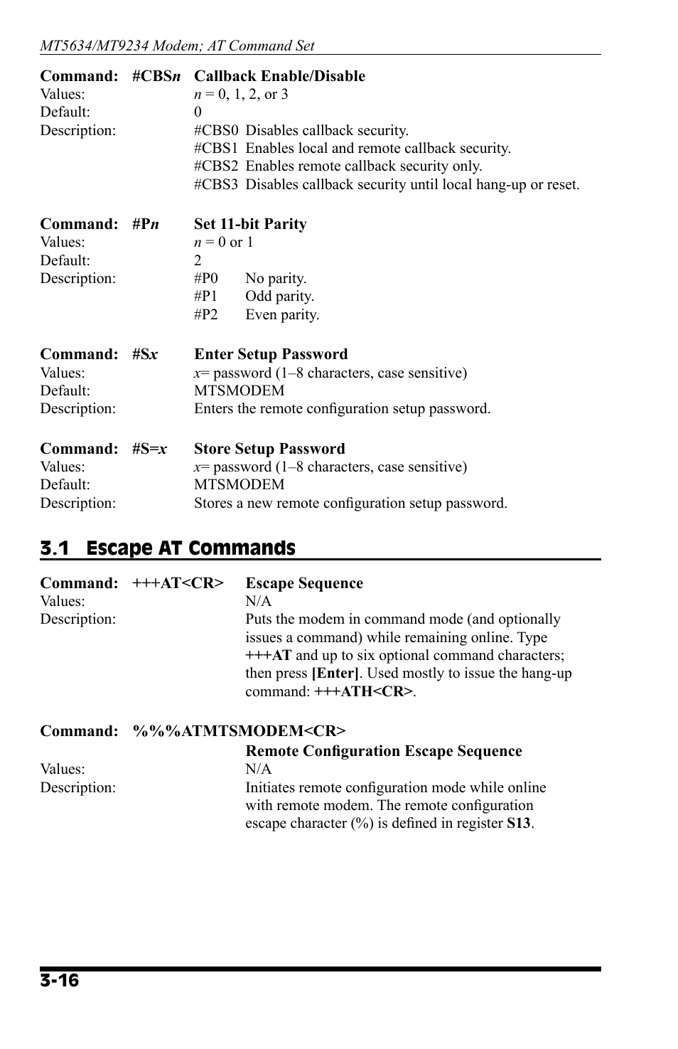 1 escape at commands | Western Telematic AT COMMAND SET MT9234 User Manual | Page 24 / 36