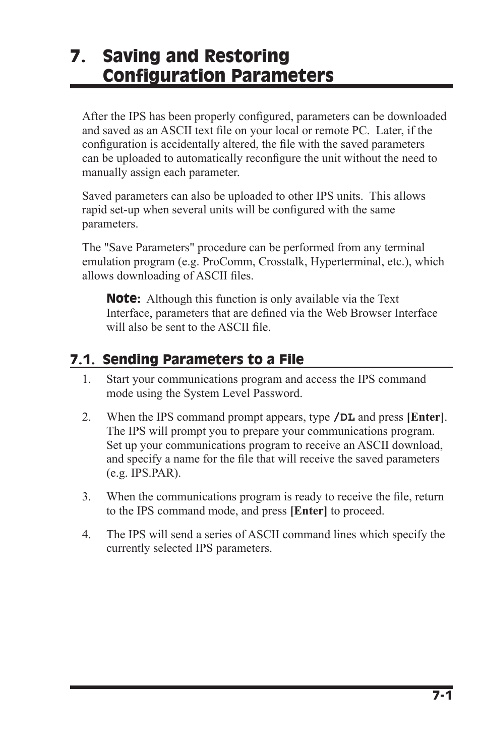 Saving and restoring configuration parameters | Western Telematic IPS-400 User Manual | Page 45 / 56