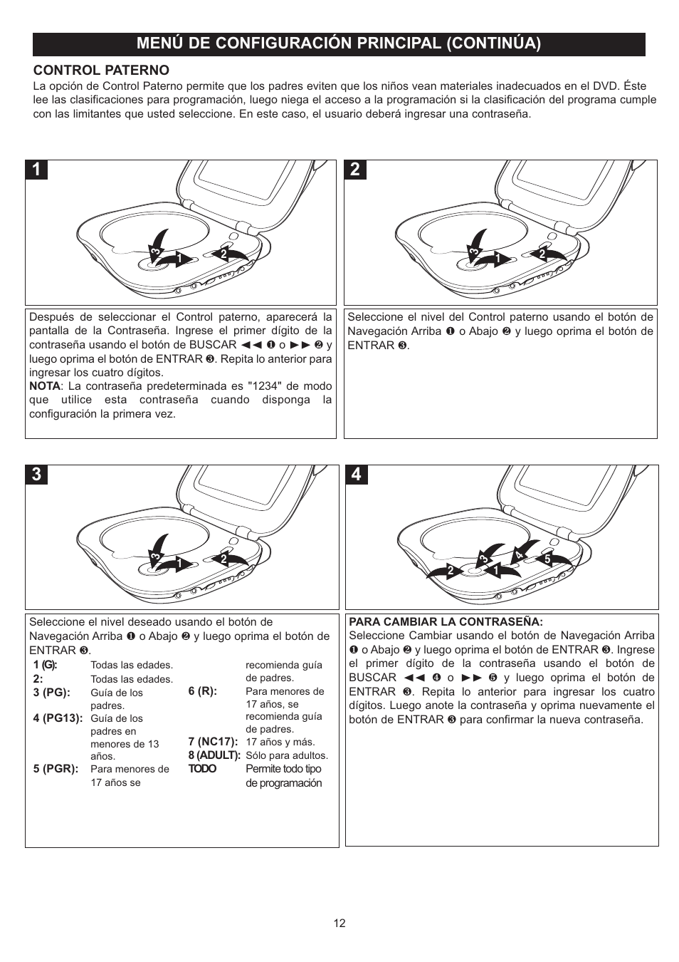 Menú de configuración principal (continúa) | Disney DP7000 User Manual | Page 34 / 66