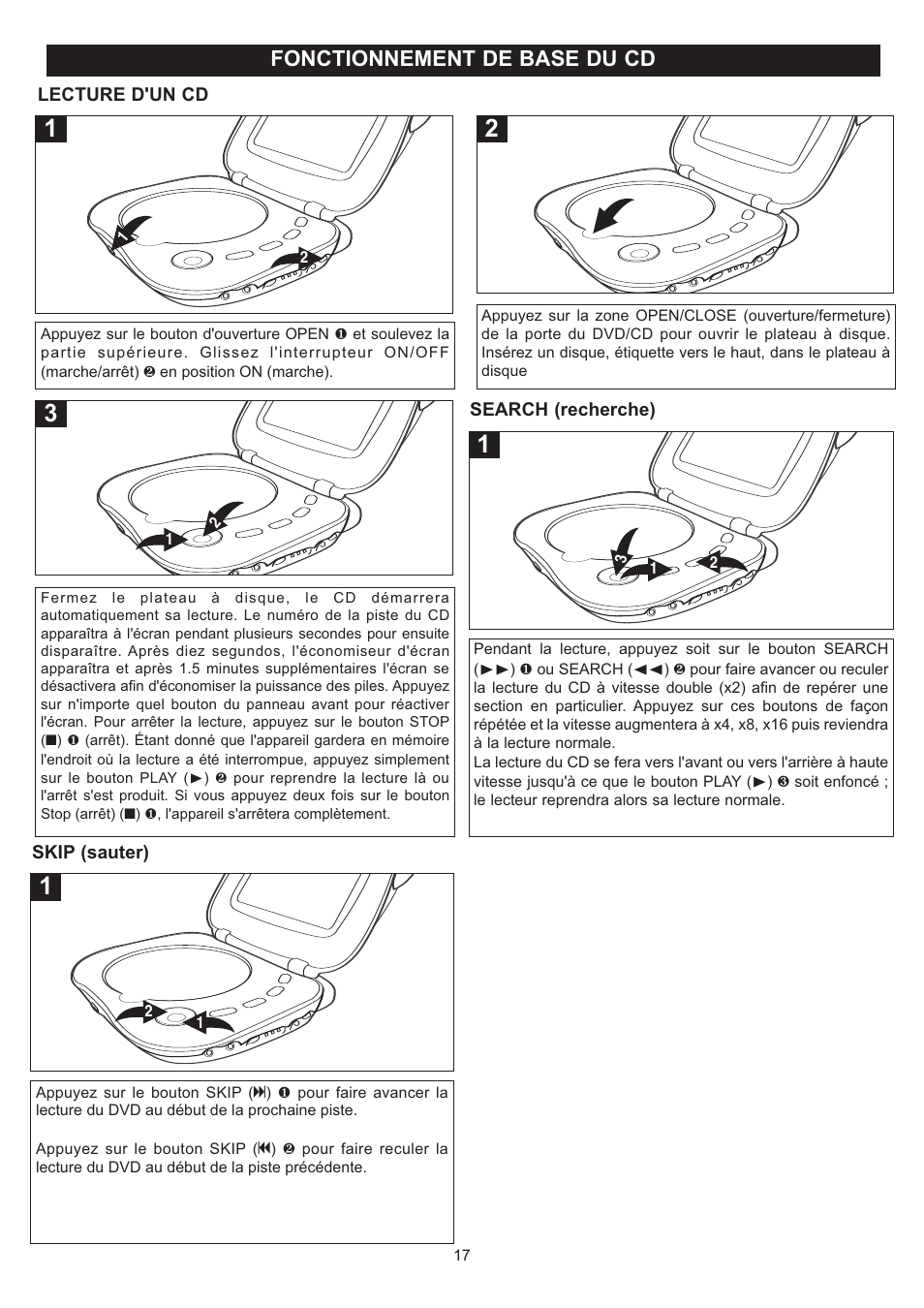 Fonctionnement de base du cd | Disney DP7000 User Manual | Page 60 / 66