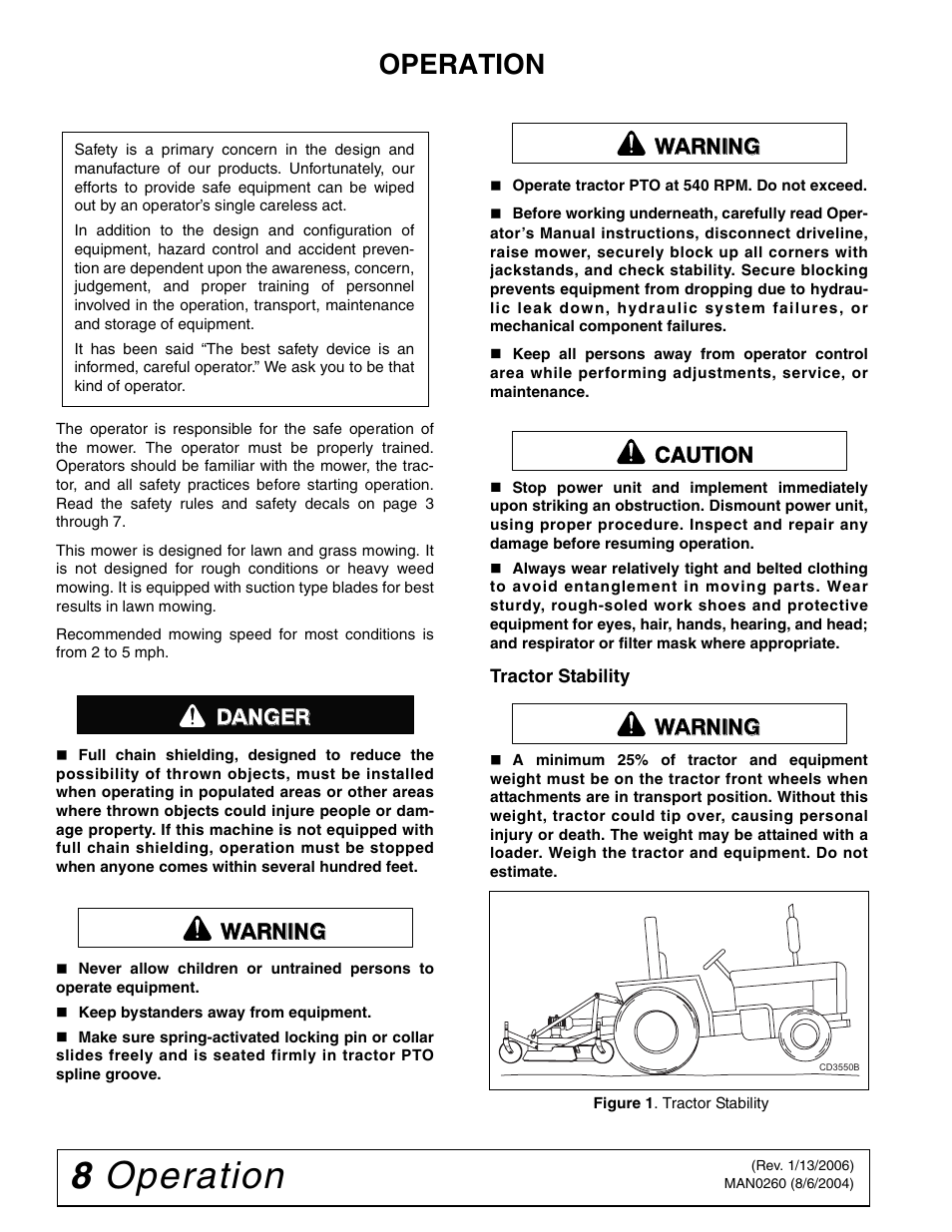 8 operation, Operation, Danger warning warning caution warning | Woods Equipment RDC54 User Manual | Page 10 / 40