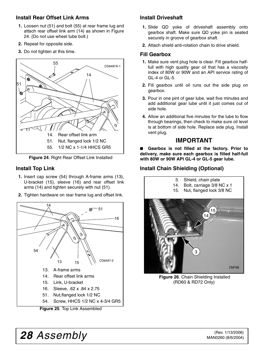 28 assembly, Important | Woods Equipment RDC54 User Manual | Page 30 / 40
