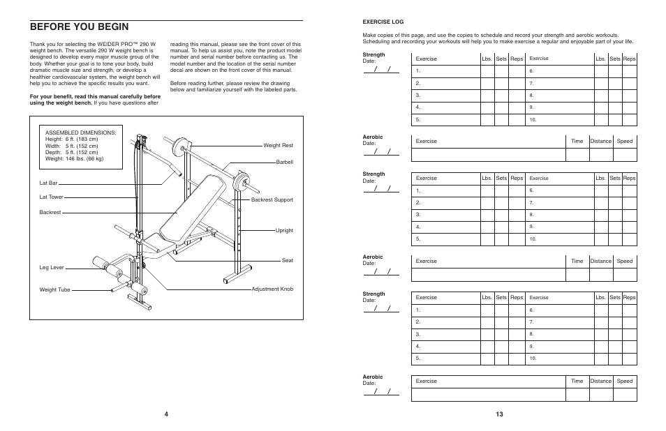 Before you begin | Weider PRO 290 User Manual | Page 4 / 8