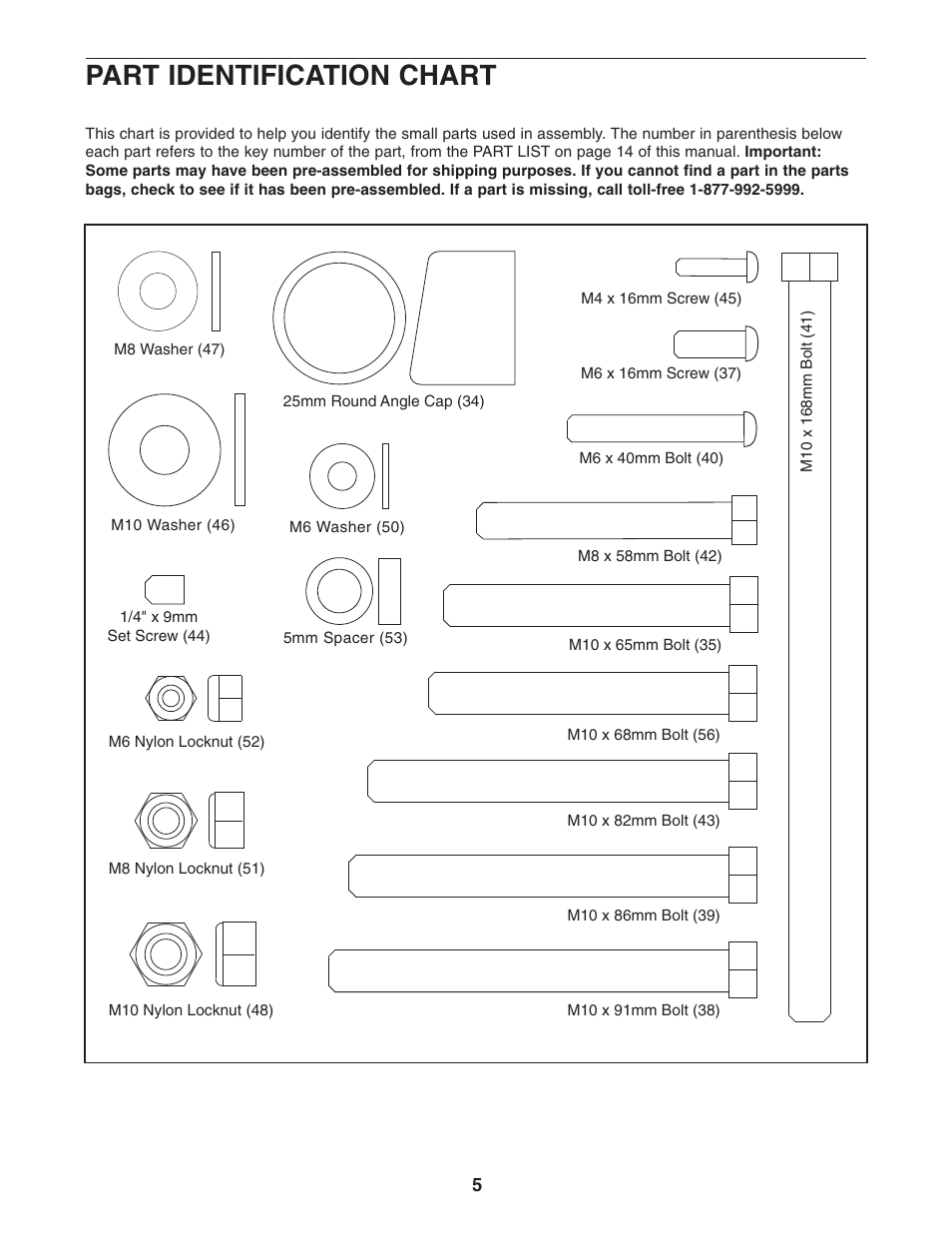 Part identification chart | Weider Pro 240 831.150312 User Manual | Page 5 / 16