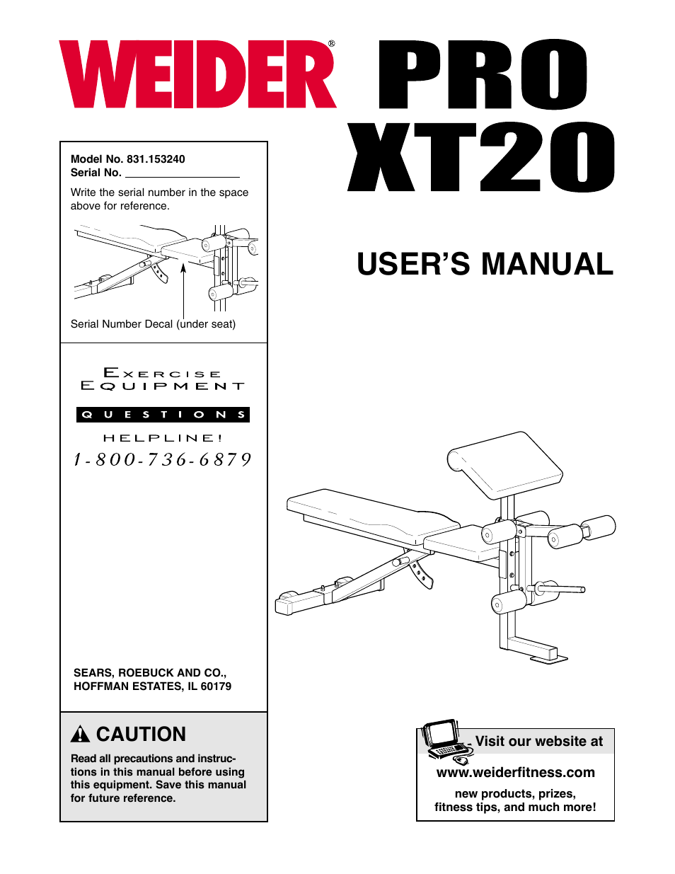 Weider XT20 User Manual | 16 pages