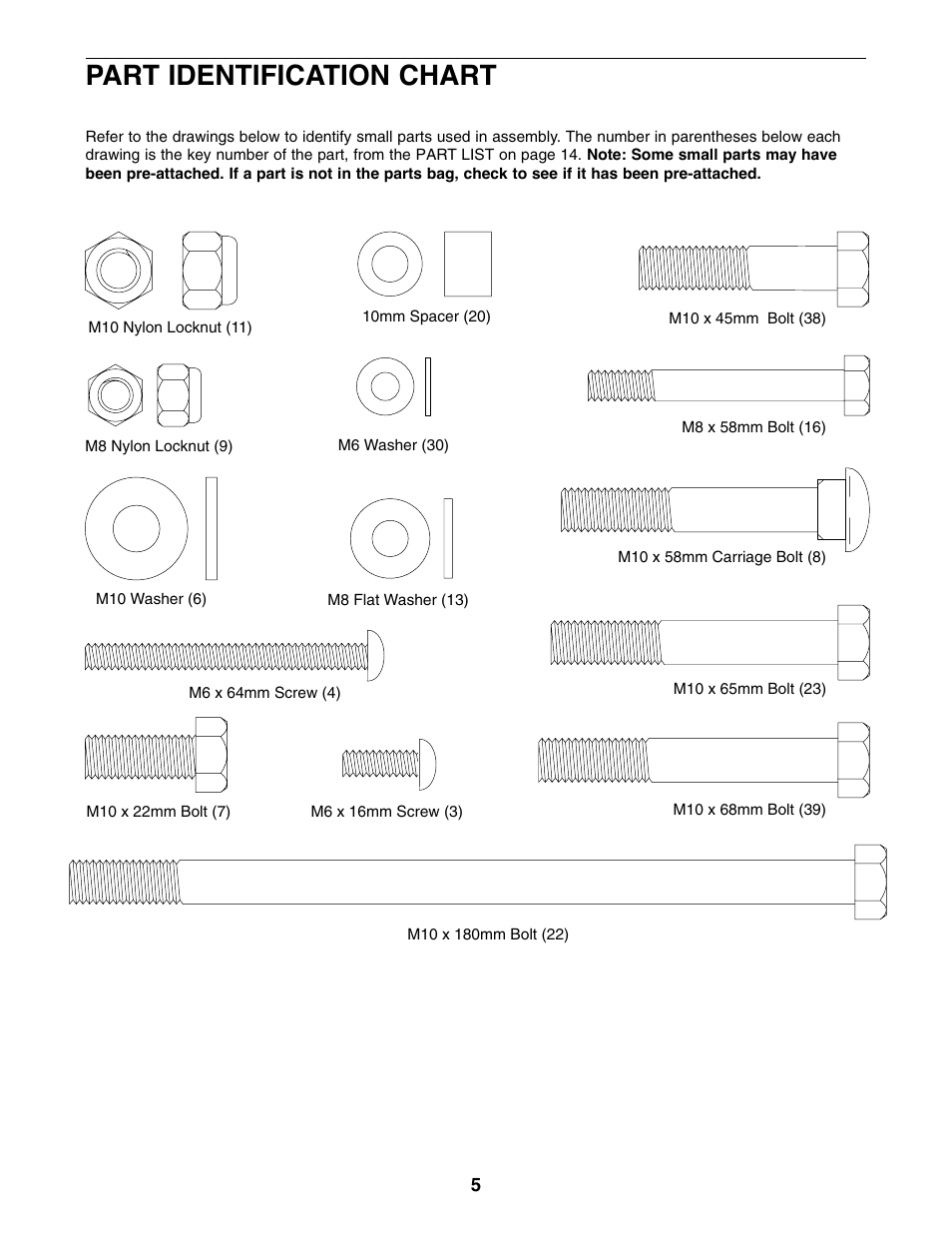 Part identification chart | Weider XT20 User Manual | Page 5 / 16