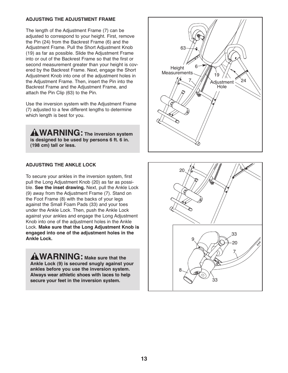 Warning | Weider WEBE0878.0 User Manual | Page 13 / 20