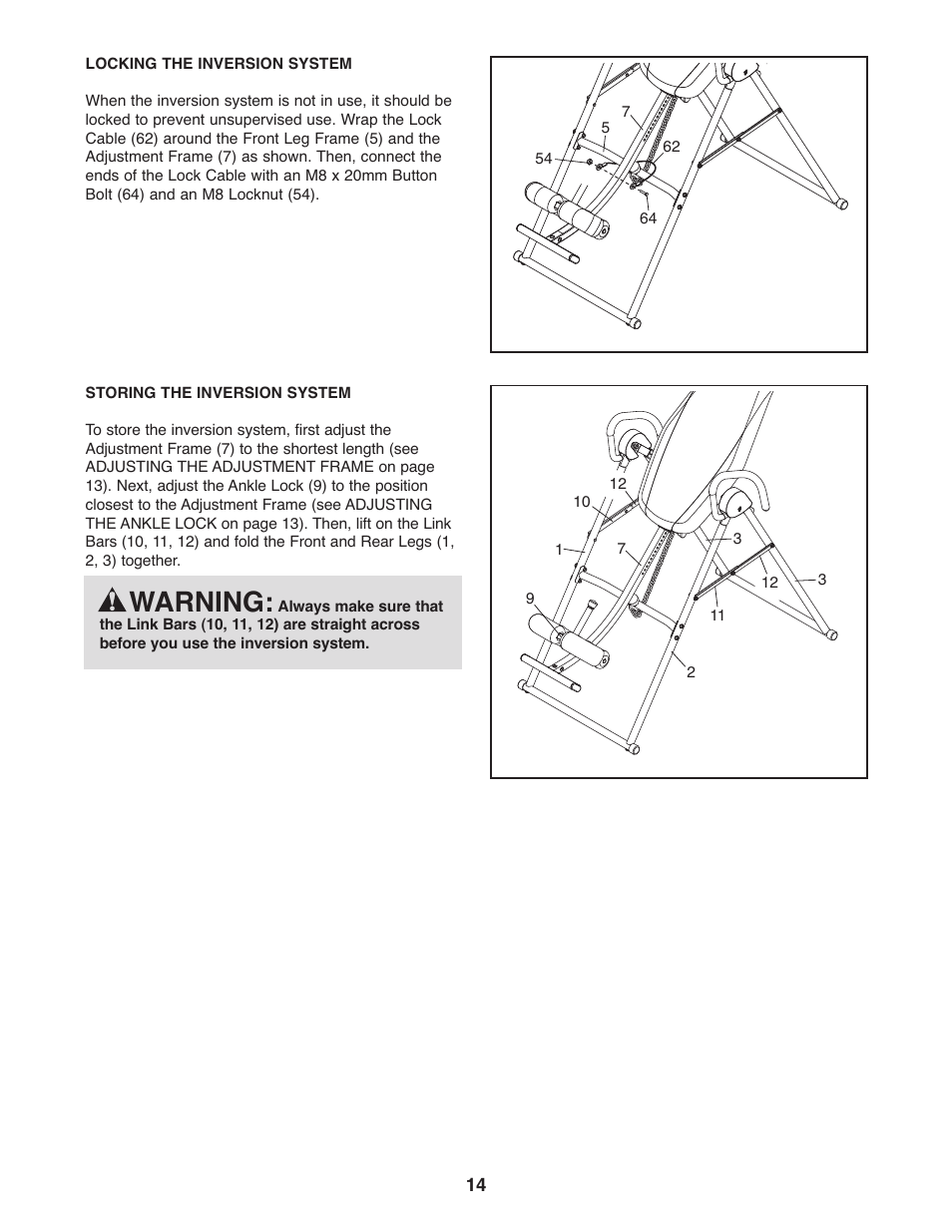 Warning | Weider WEBE0878.0 User Manual | Page 14 / 20