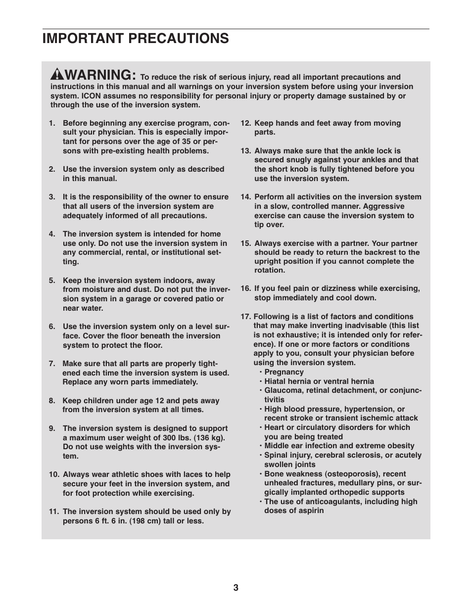 Warning, Important precautions | Weider WEBE0878.0 User Manual | Page 3 / 20