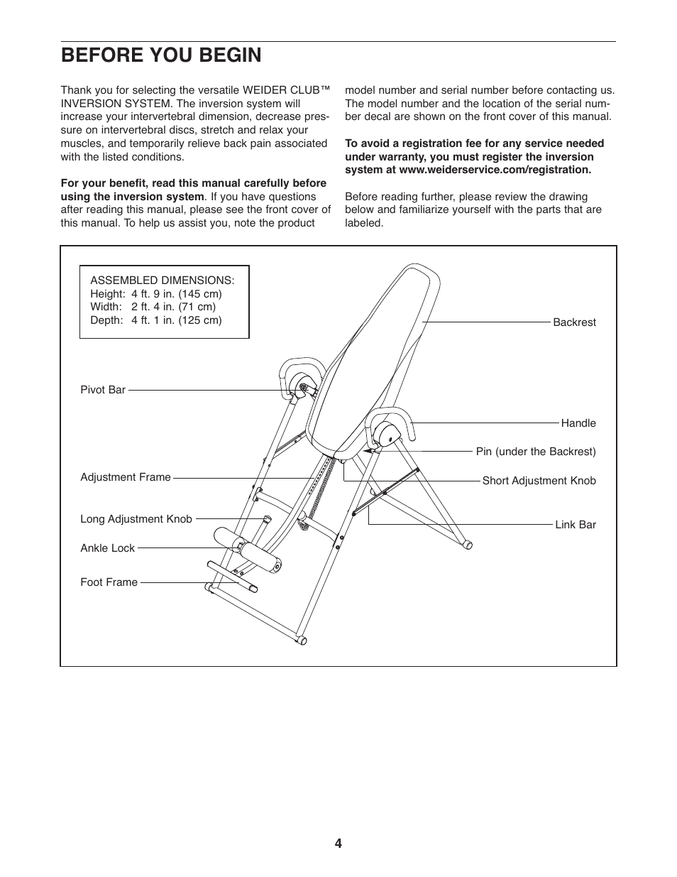 Before you begin | Weider WEBE0878.0 User Manual | Page 4 / 20