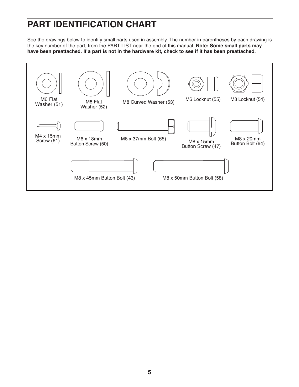 Part identification chart | Weider WEBE0878.0 User Manual | Page 5 / 20