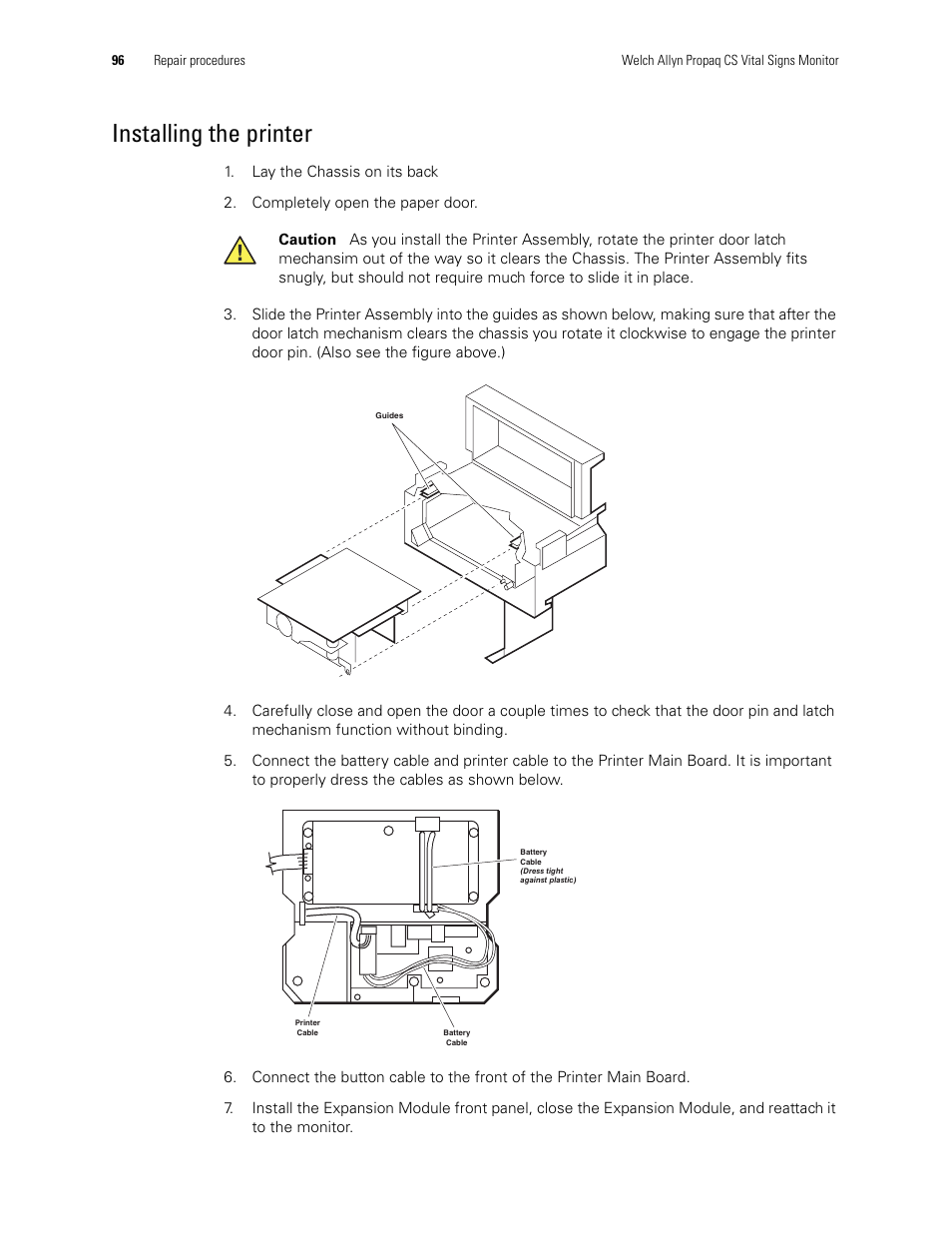 Installing the printer | Welch Allyn PROPAQ CS User Manual | Page 100 / 142