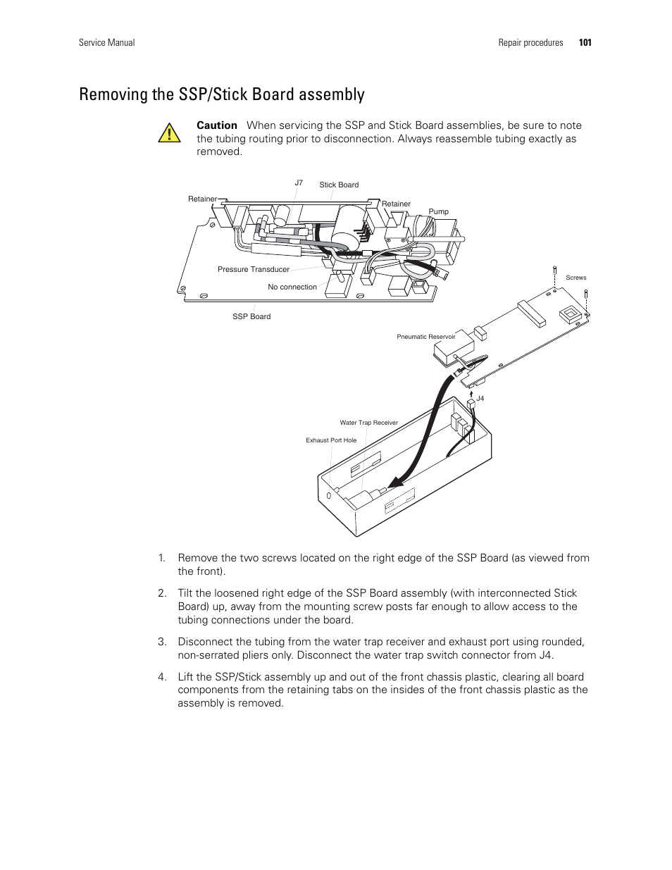 Removing the ssp/stick board assembly | Welch Allyn PROPAQ CS User Manual | Page 105 / 142