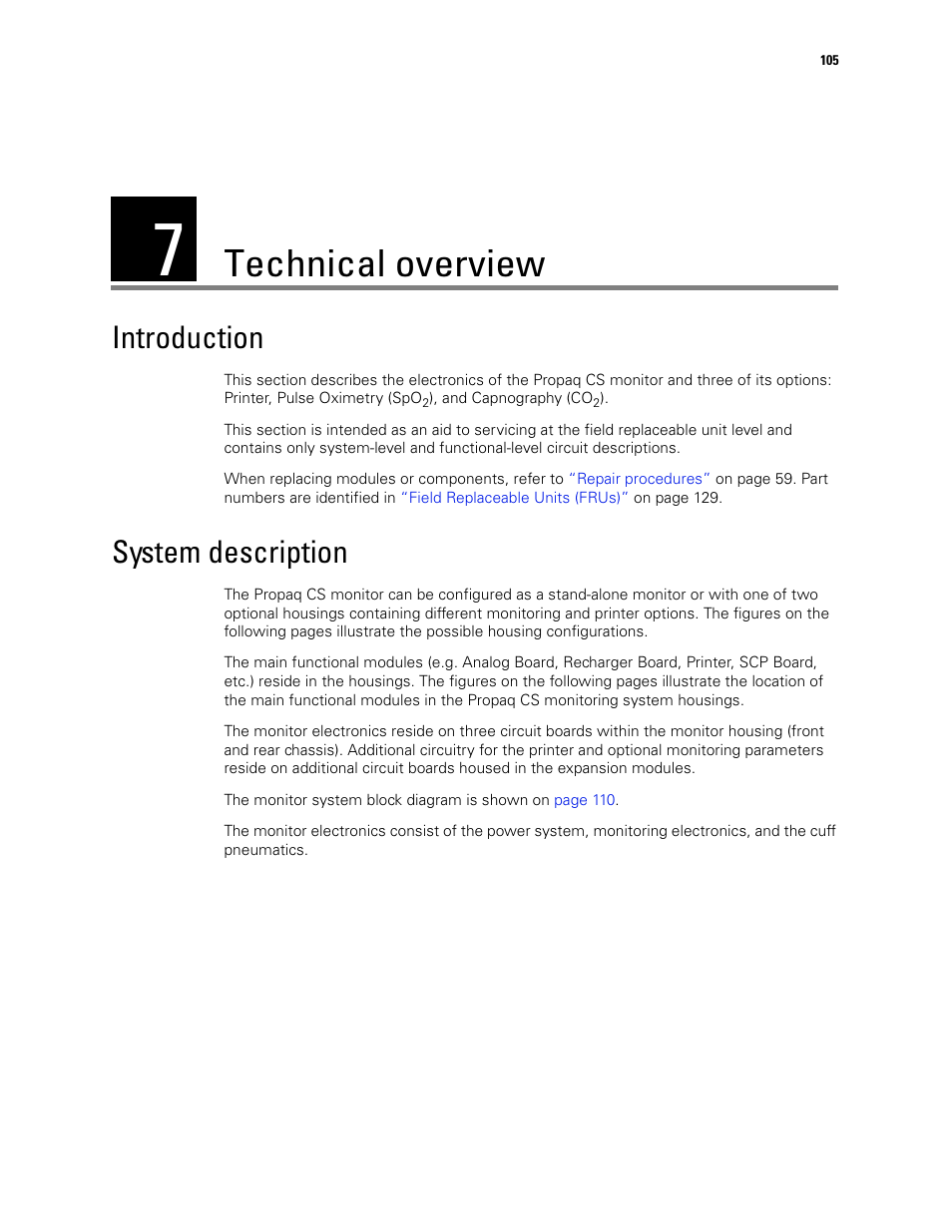 Technical overview, Introduction, System description | 7 - technical overview, Introduction system description | Welch Allyn PROPAQ CS User Manual | Page 109 / 142