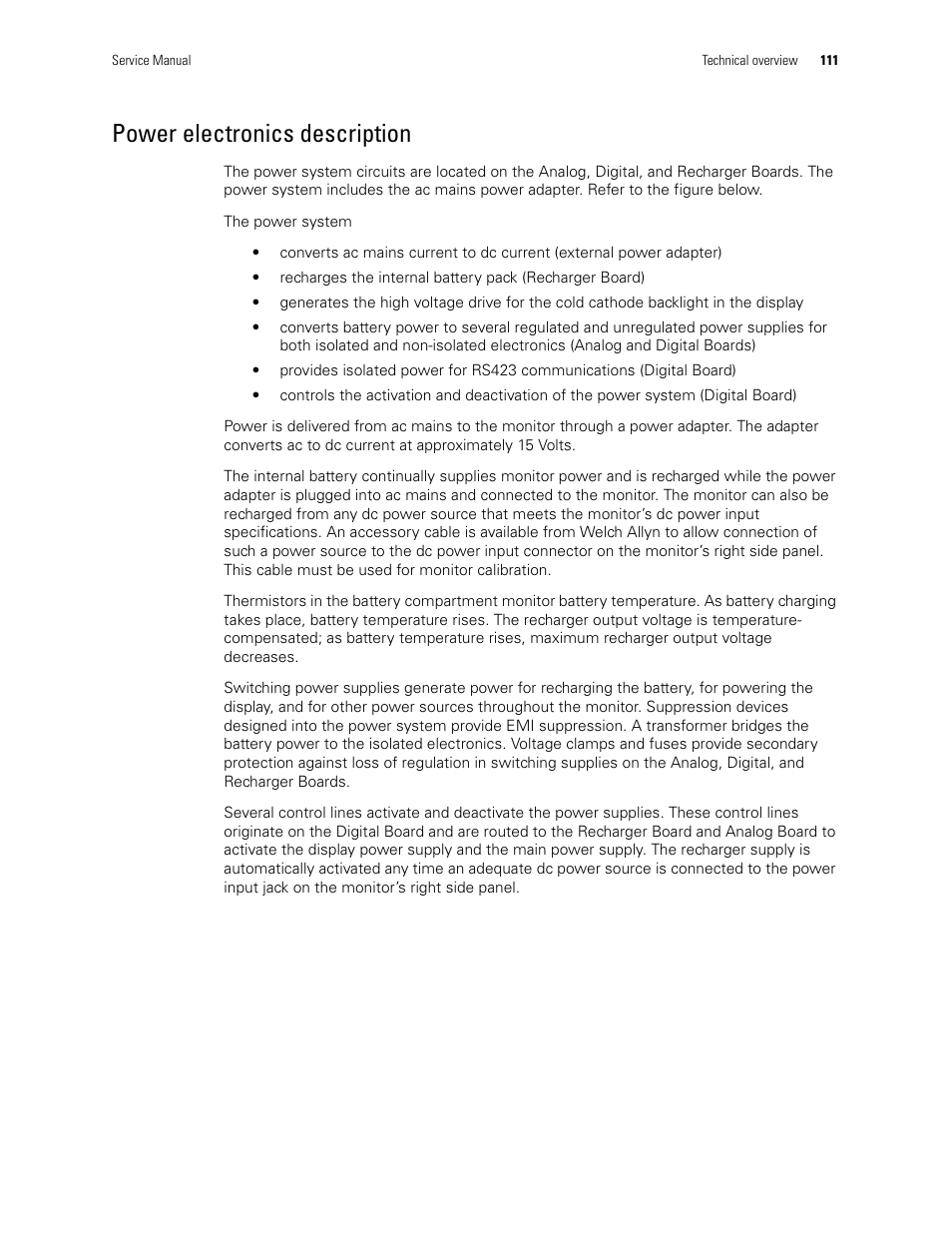 Power electronics description | Welch Allyn PROPAQ CS User Manual | Page 115 / 142