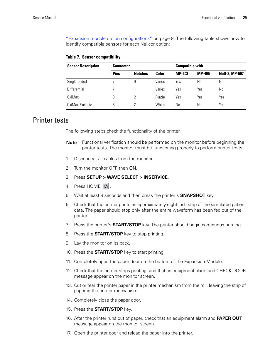 Printer tests | Welch Allyn PROPAQ CS User Manual | Page 33 / 142