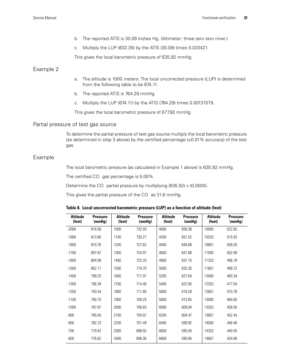 Partial, Pressure of test gas source, Example 2 | Partial pressure of test gas source, Example | Welch Allyn PROPAQ CS User Manual | Page 35 / 142