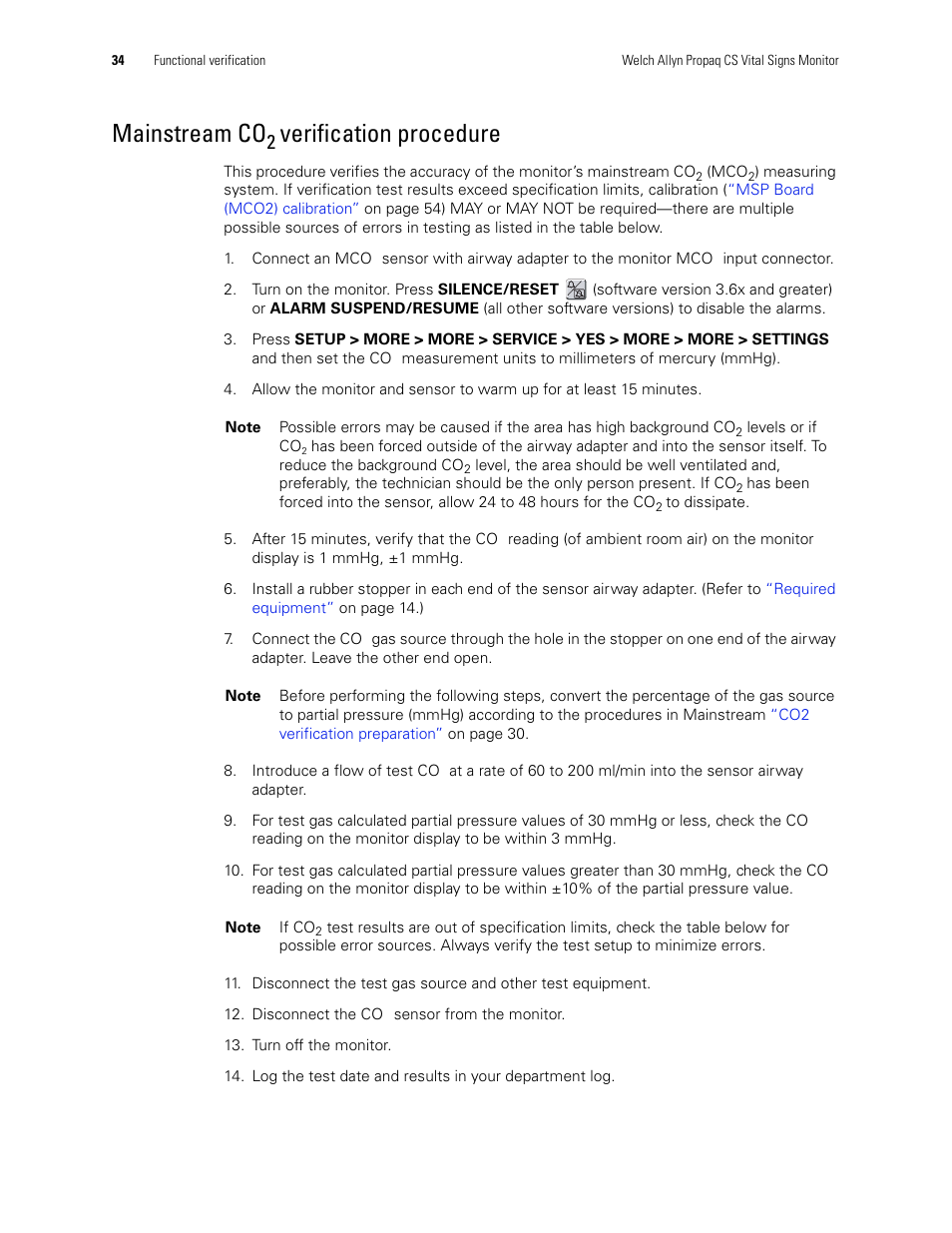 Mainstream co, Verification procedure | Welch Allyn PROPAQ CS User Manual | Page 38 / 142