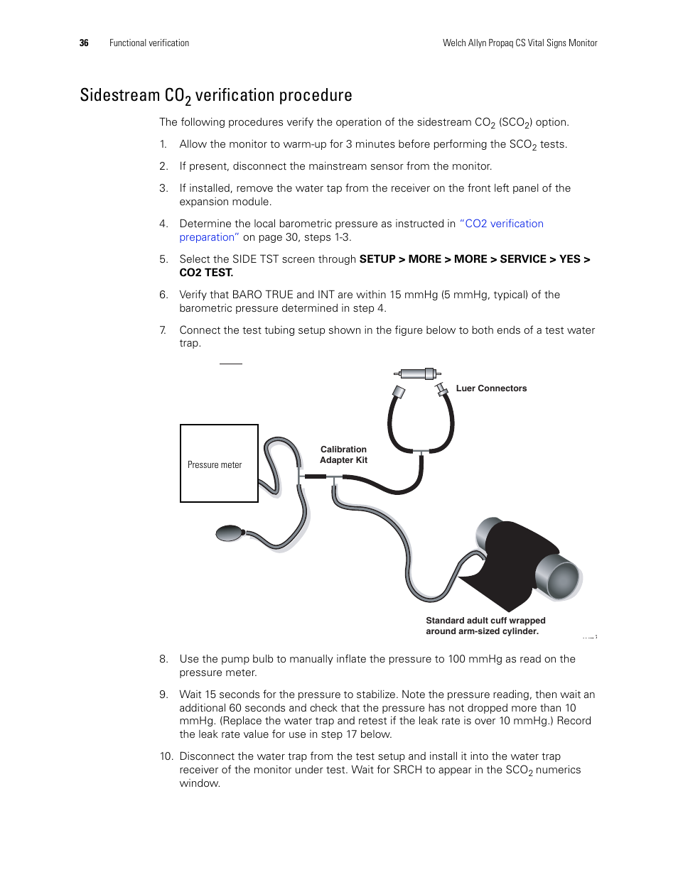 Sidestream co, Verification procedure | Welch Allyn PROPAQ CS User Manual | Page 40 / 142