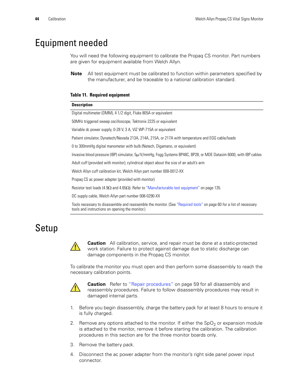 Equipment needed, Setup, Equipment needed setup | Welch Allyn PROPAQ CS User Manual | Page 48 / 142