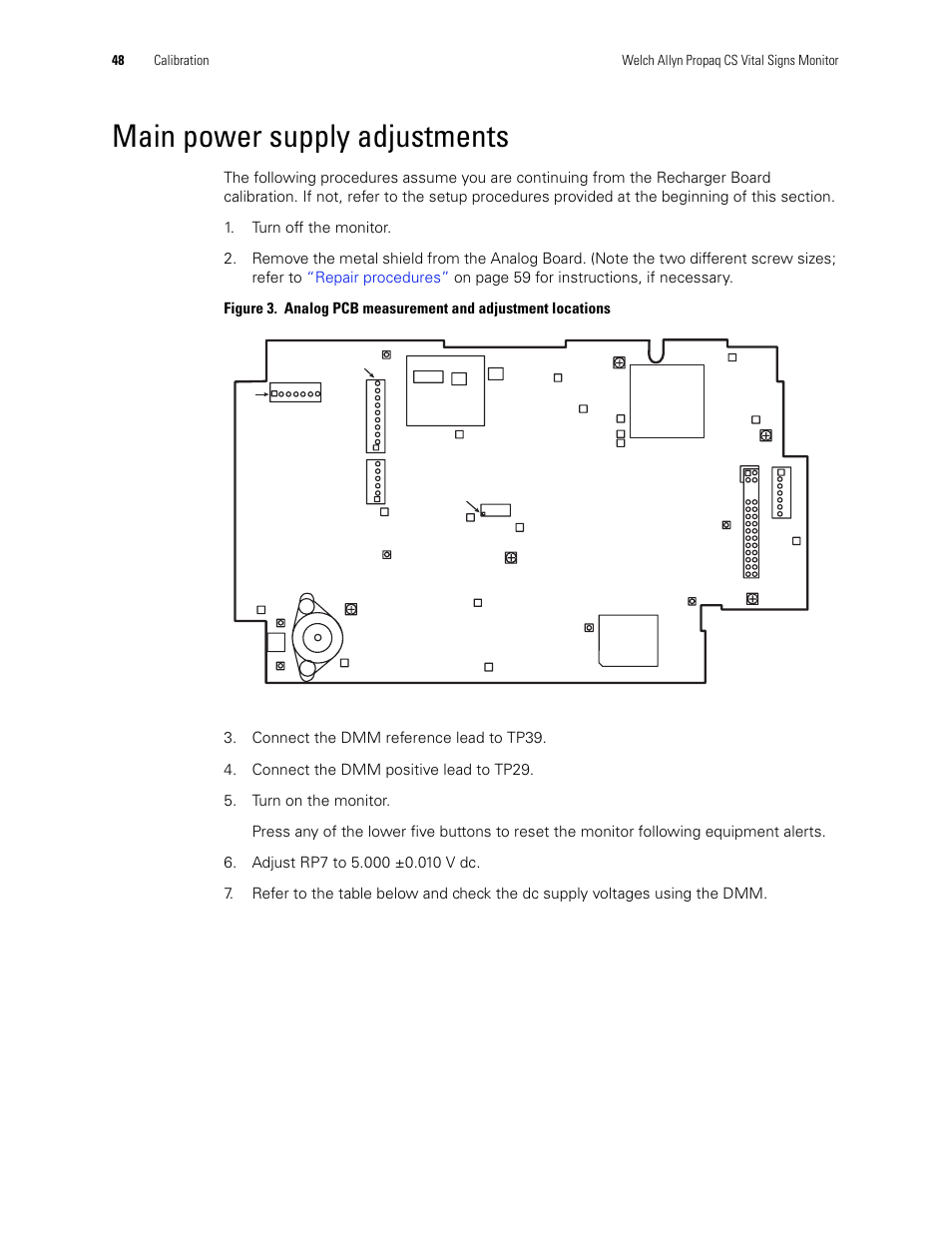 Main power supply adjustments | Welch Allyn PROPAQ CS User Manual | Page 52 / 142