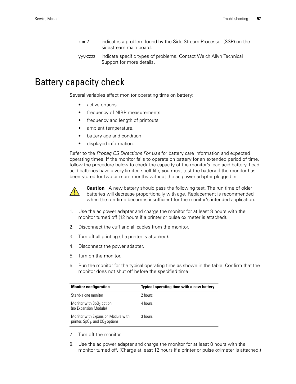 Battery capacity check | Welch Allyn PROPAQ CS User Manual | Page 61 / 142