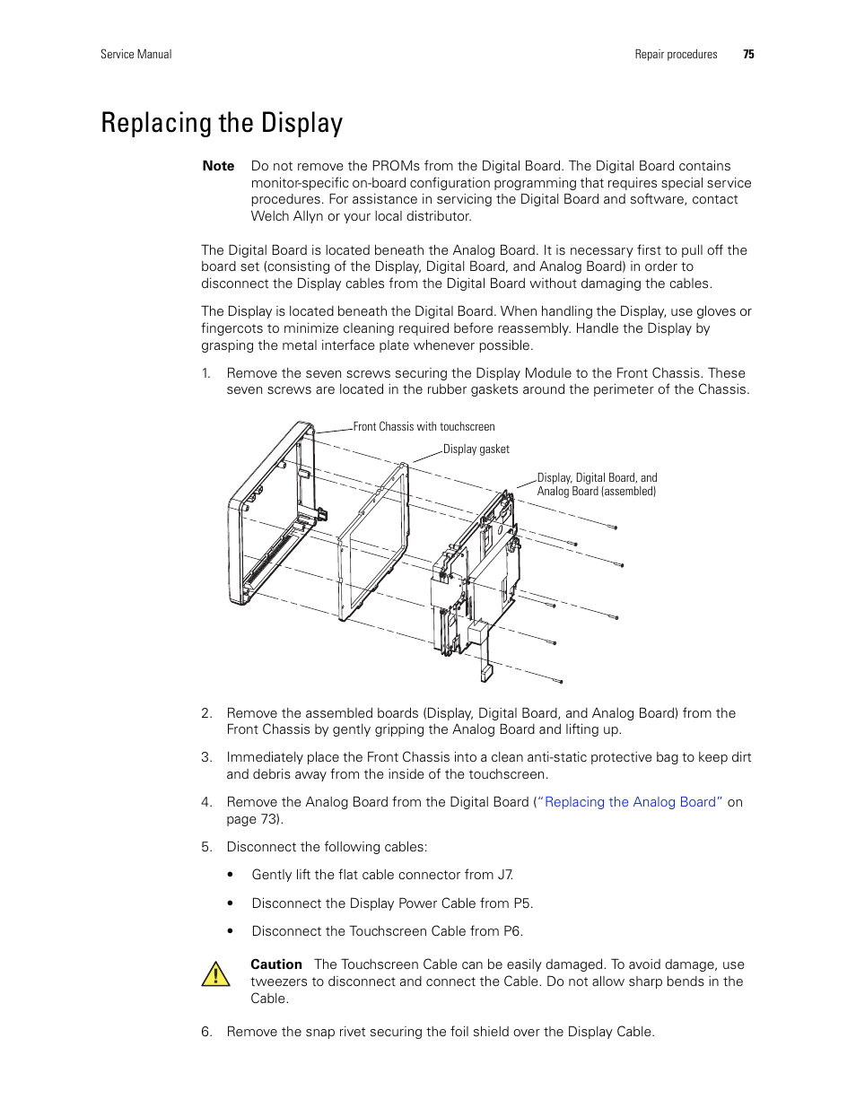 Replacing the display | Welch Allyn PROPAQ CS User Manual | Page 79 / 142