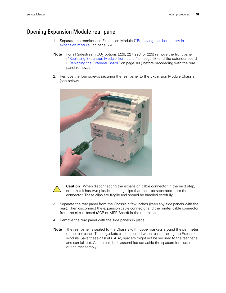 Opening expansion module rear panel | Welch Allyn PROPAQ CS User Manual | Page 95 / 142