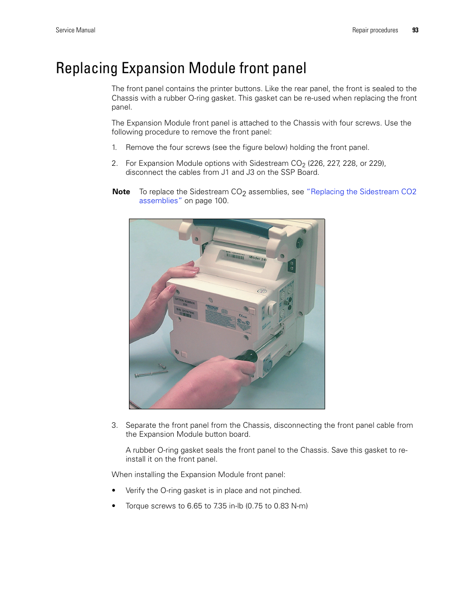 Replacing expansion module front panel | Welch Allyn PROPAQ CS User Manual | Page 97 / 142