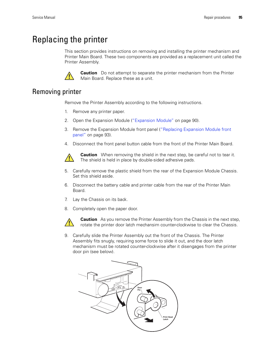 Replacing the printer, Removing printer | Welch Allyn PROPAQ CS User Manual | Page 99 / 142