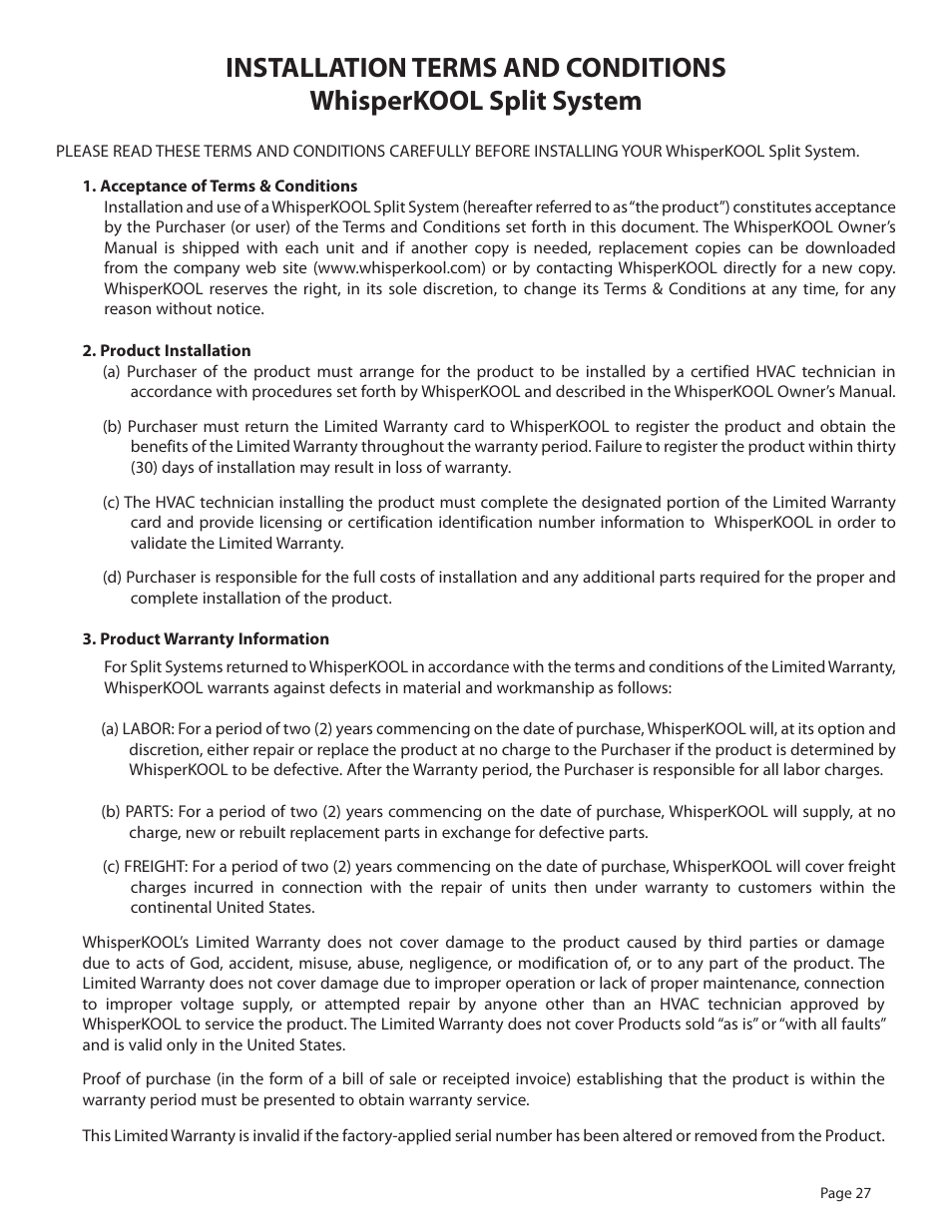WhisperKool 081310 User Manual | Page 29 / 34