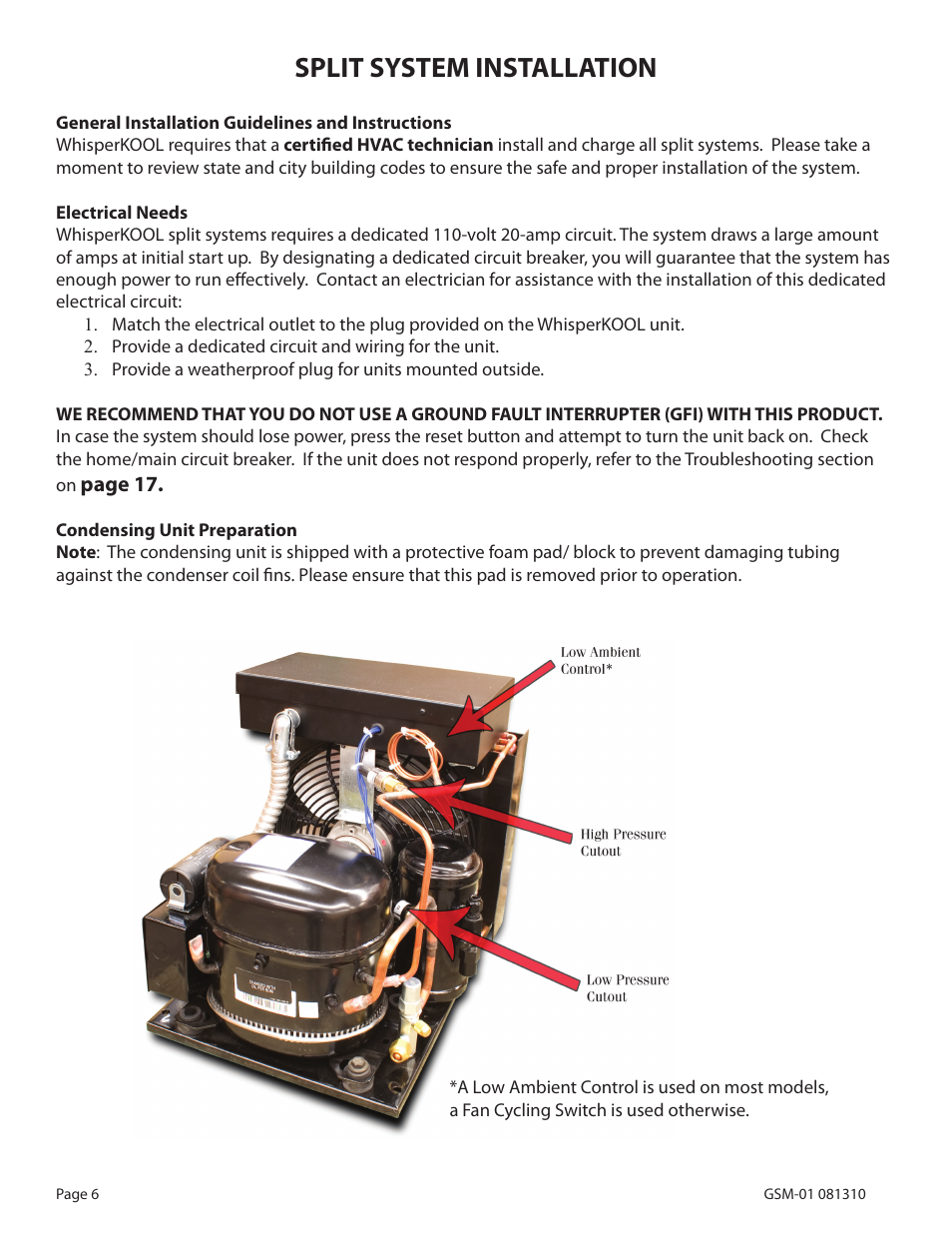 Split system installation | WhisperKool 081310 User Manual | Page 8 / 34